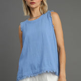 Linen Frayed Edge Sleeveless Top