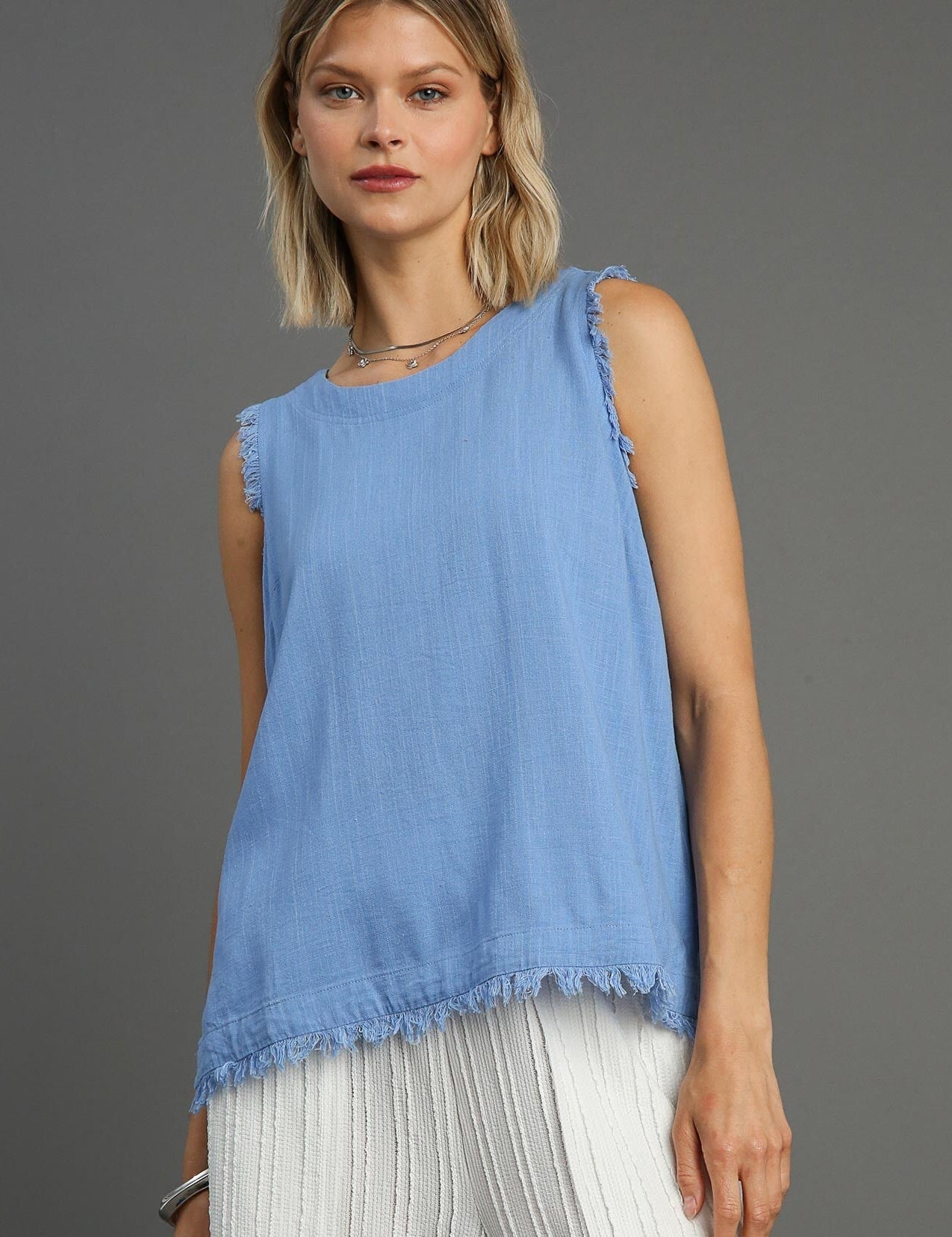 Linen Frayed Edge Sleeveless Top