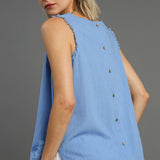 Linen Frayed Edge Sleeveless Top