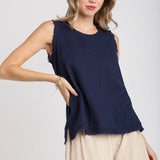 Linen Frayed Edge Sleeveless Top