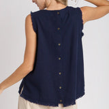Linen Frayed Edge Sleeveless Top
