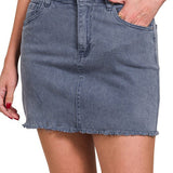 Acid Washed Frayed Hem Skirt