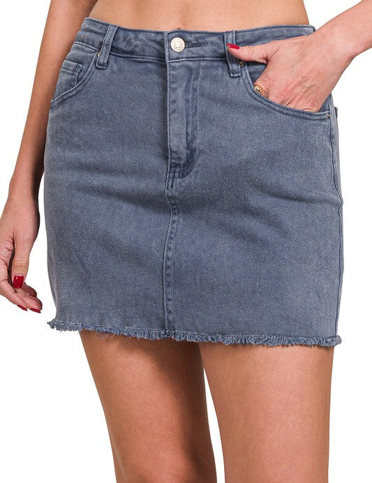 Acid Washed Frayed Hem Skirt