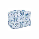 Light Blue Toile Coquette Bows Makeup Bag