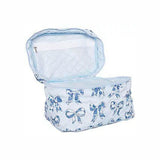 Light Blue Toile Coquette Bows Makeup Bag
