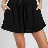 Gauze Layered Frayed Hem Shorts