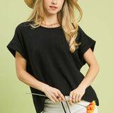 Drawstring Linen Blend top