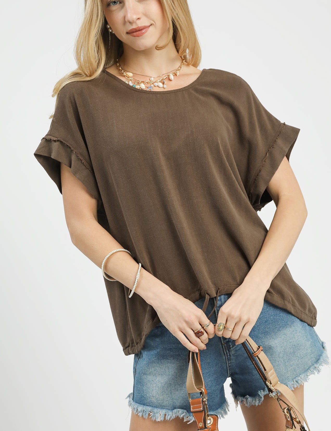 Drawstring Linen Blend top