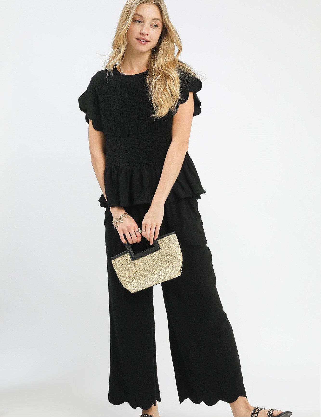 Scallop Hem Wide Leg Pants