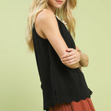 Scallop Hem Button Back Sleeveless Top