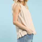 Scallop Hem Button Back Sleeveless Top