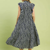 Leaf Print Tiered Midi Dress