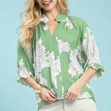 Peony Print Puff Sleeve Blouse