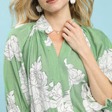 Peony Print Puff Sleeve Blouse