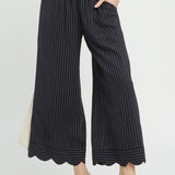 Pinstripe Scallop Hem Wide Leg Pants