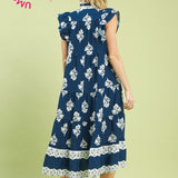 Tiered Ruffle Sleeve Midi Dress