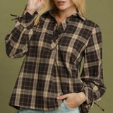 Mix Plaid Button-Front Blouse