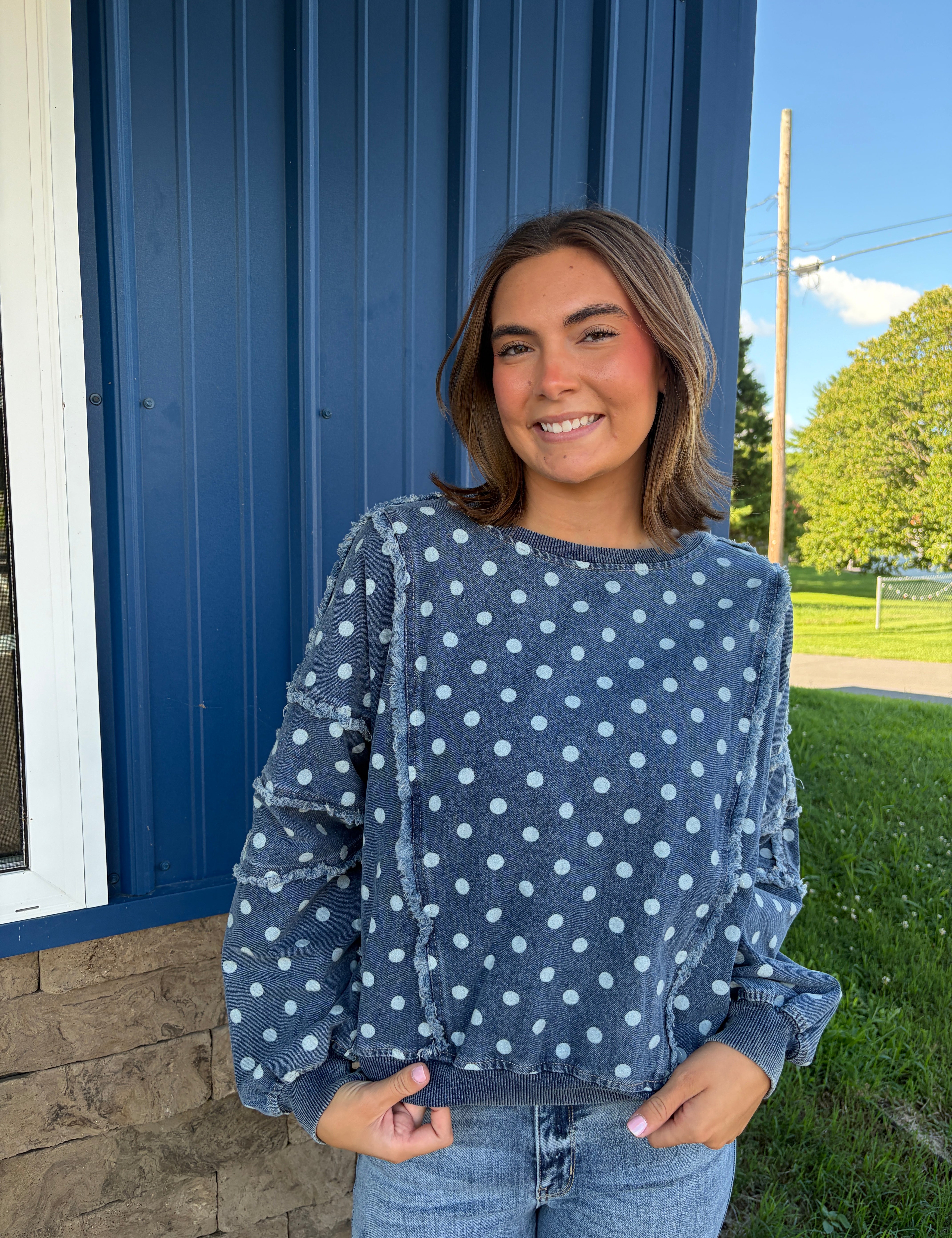 Polka Dot Denim Top