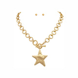 Golden Round Link Star Necklace With Earings