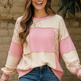 Floral Print French Terry Color Block Pullover