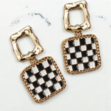 Dbl Square Checker Drop Earrings