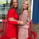 Drop Shoulder Pullover Mini Skirt Set