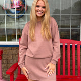 Drop Shoulder Pullover Mini Skirt Set