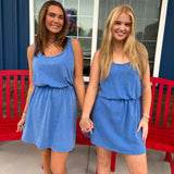 Sleeveless Cinched Waist Washed Dress