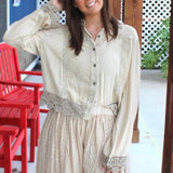 Artisan Boho Lace Trim Button Front Blouse