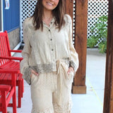 Artisan Boho Lace Trim Button Front Blouse
