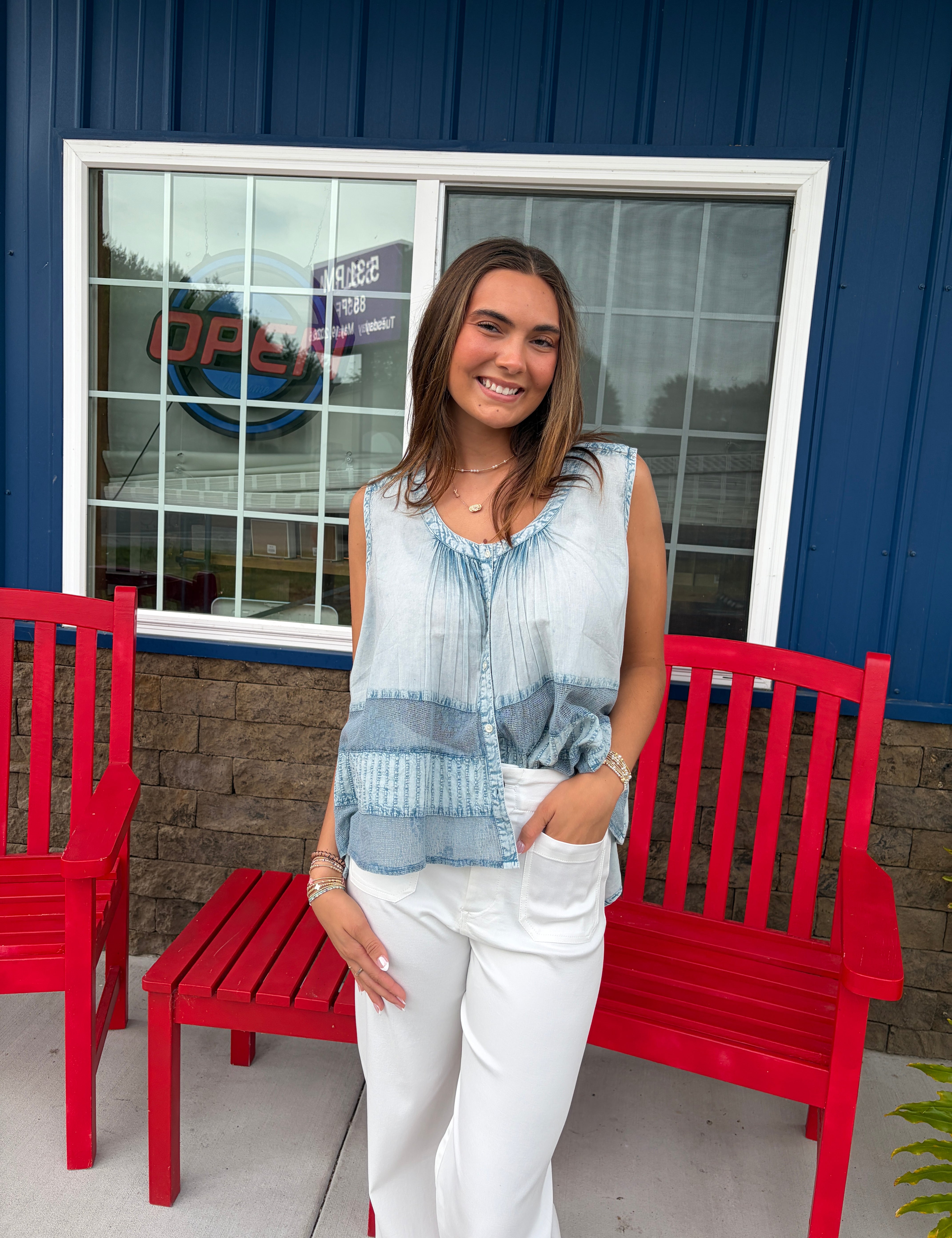 Sleeveless Button Up Top