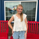 Sleeveless V Neck Ruffle Bottom Top