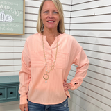 Pink Split V-Neck Blouse
