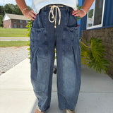 Washed Denim Barrel Pants