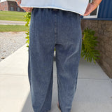 Washed Denim Barrel Pants