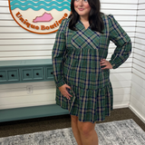 Green Plaid Print Mini Dress