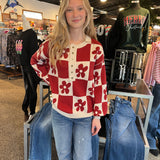 Red Flower Colorblock Sweater