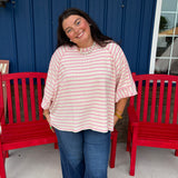 Raglan Sleeve Oversized Textured Stripe Top