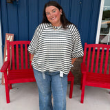 Raglan Sleeve Oversized Textured Stripe Top