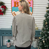 Striped Frill V Neck Blouse