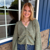Pointelle Knit V Neck Top