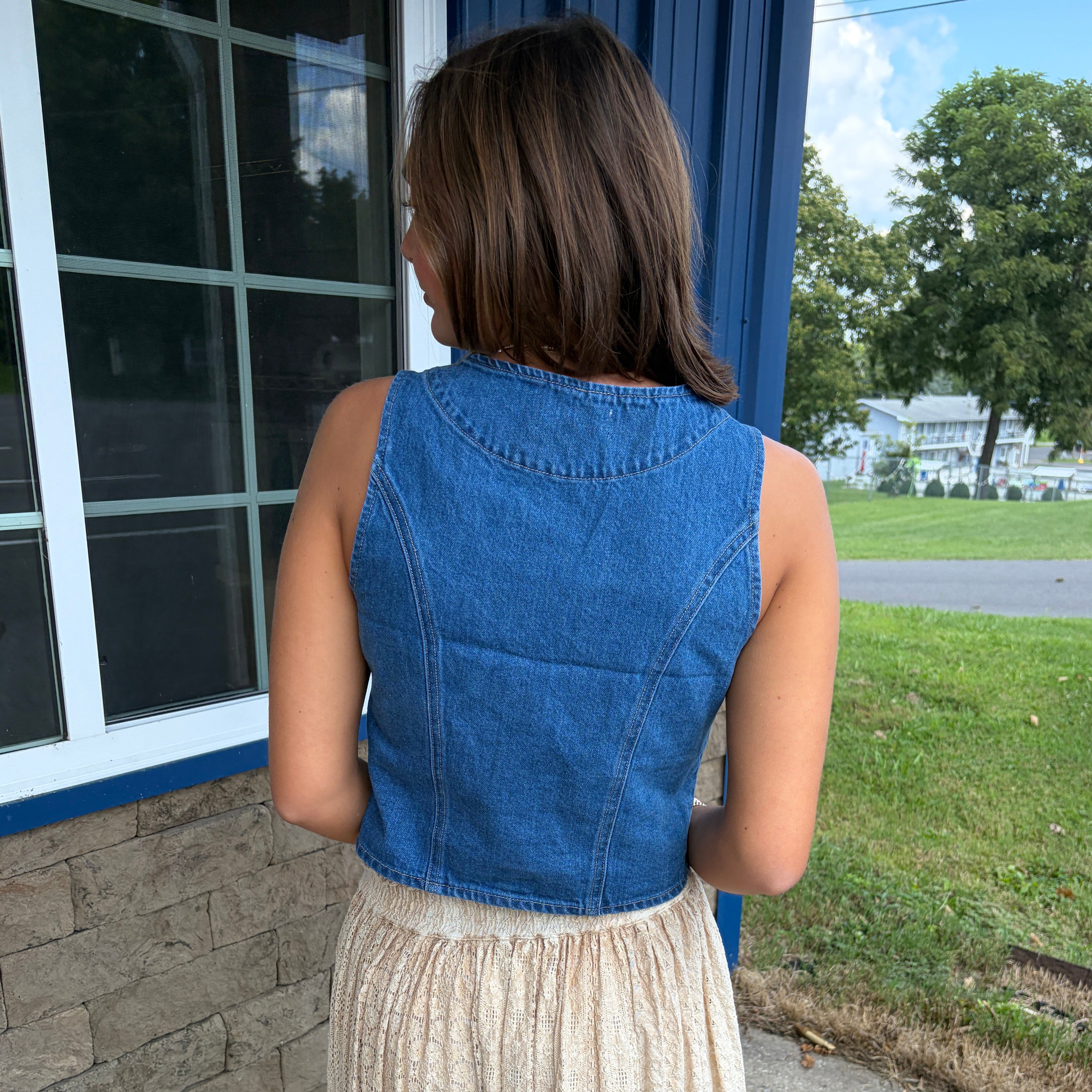 Button-Front Denim Vest