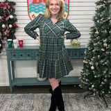 Green Plaid Print Mini Dress