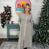 Cinched High Waist Stripe Midi Dress