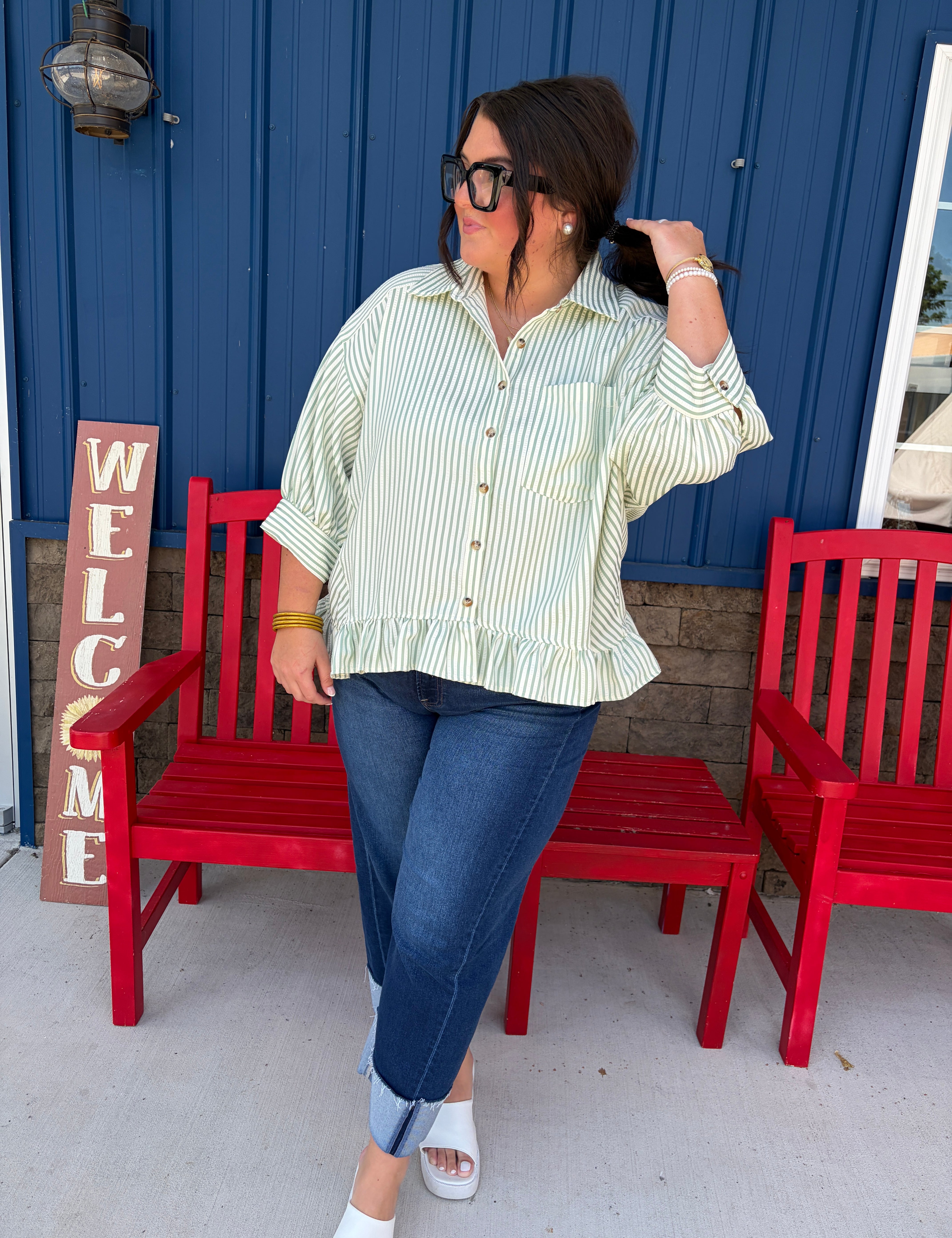 Button Down Peplum Shirt