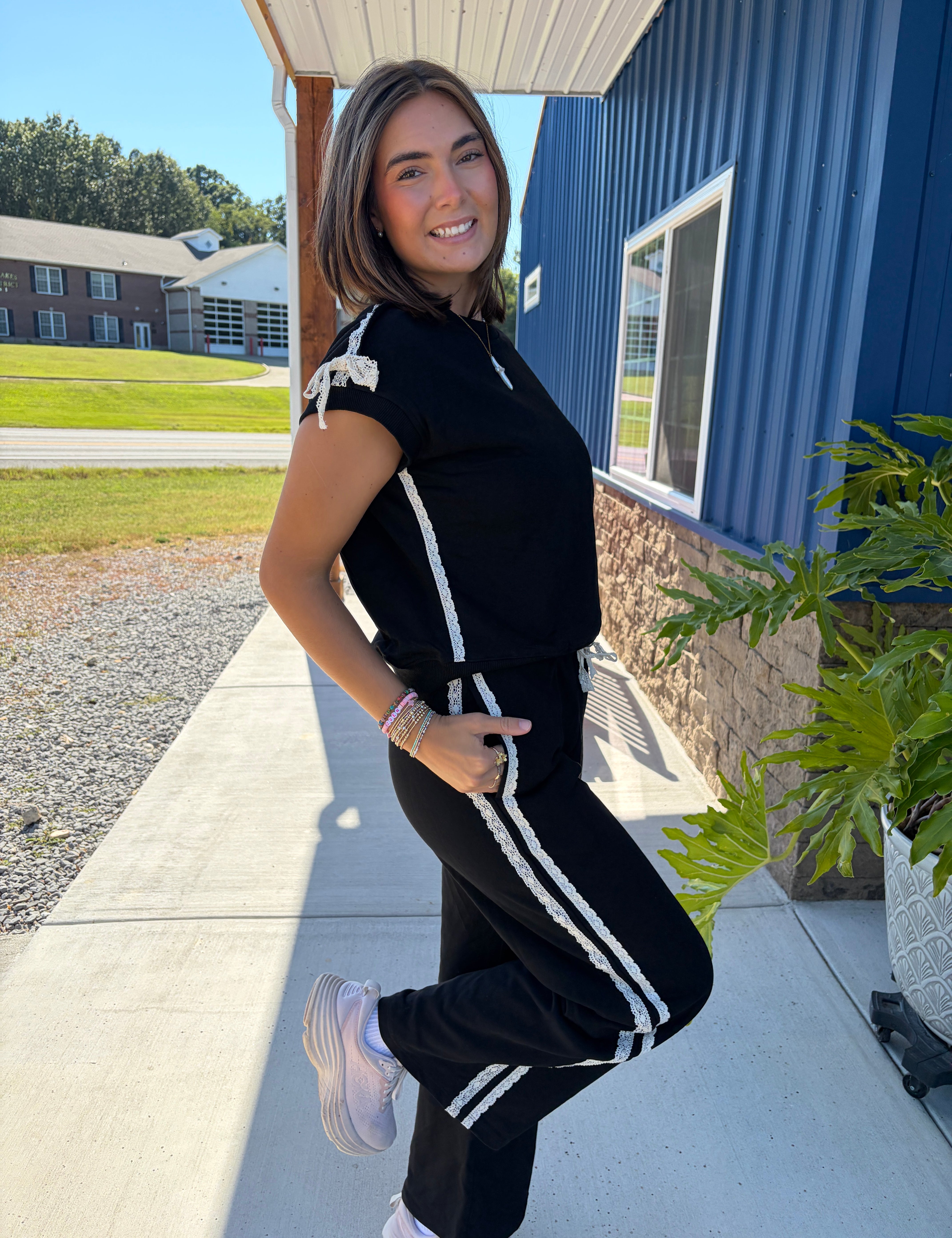 Lace Striped Terry Sweatpants