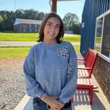 Open Flower Design with Pearls Sweatshirt