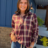 Mix Plaid Button-Front Blouse