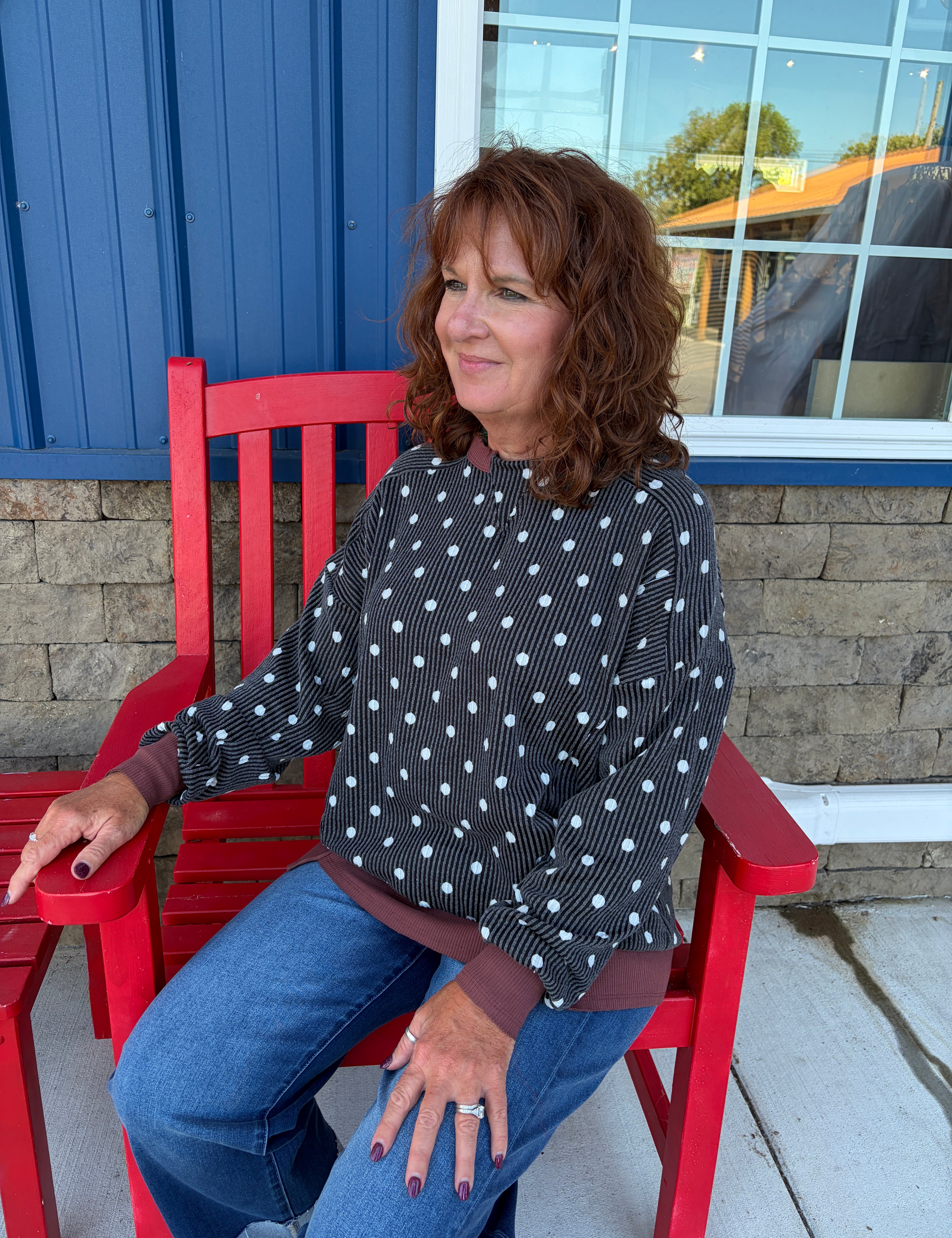 Polka Dot Wave Rib Top