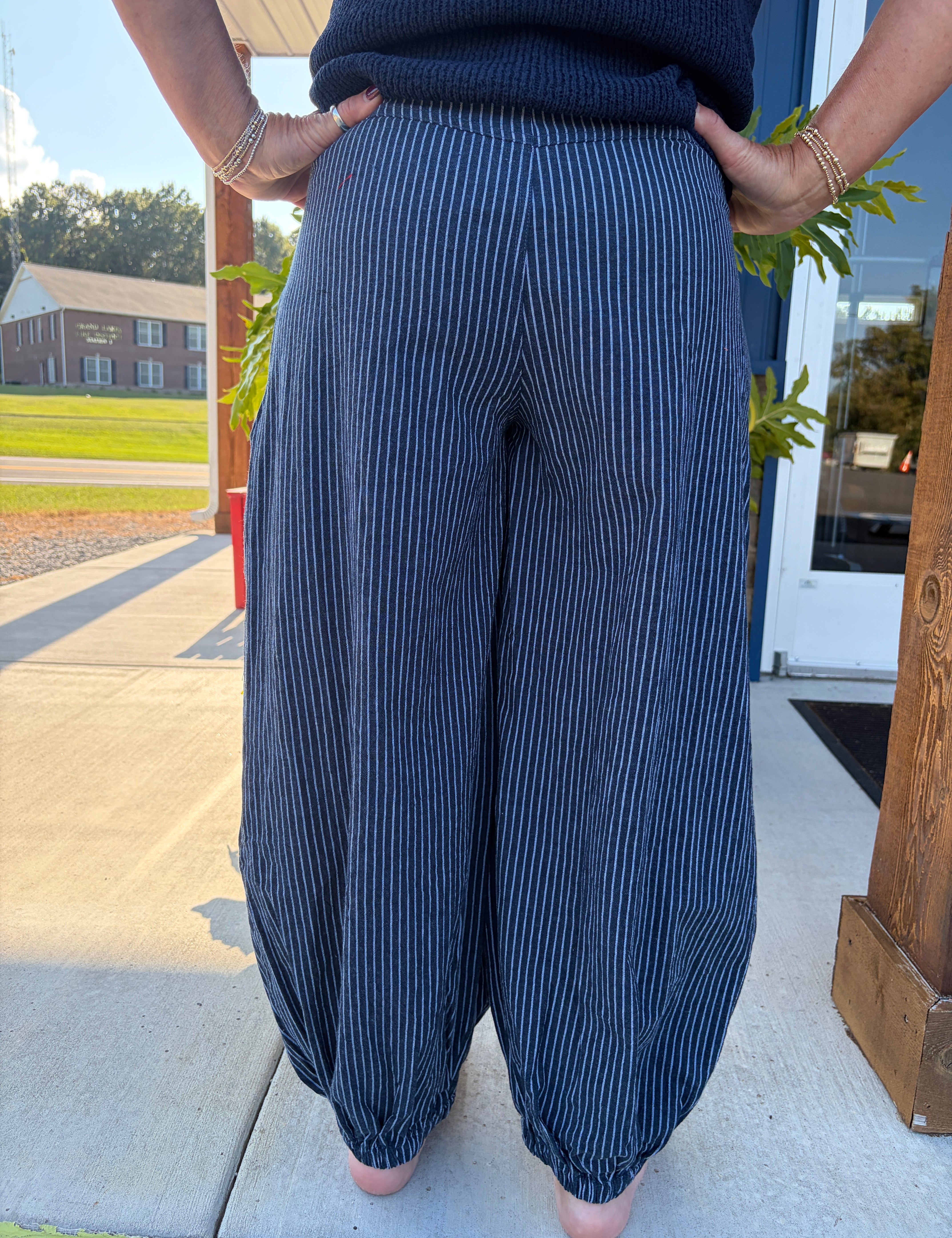 Pull On Stripe Wide Leg Pants